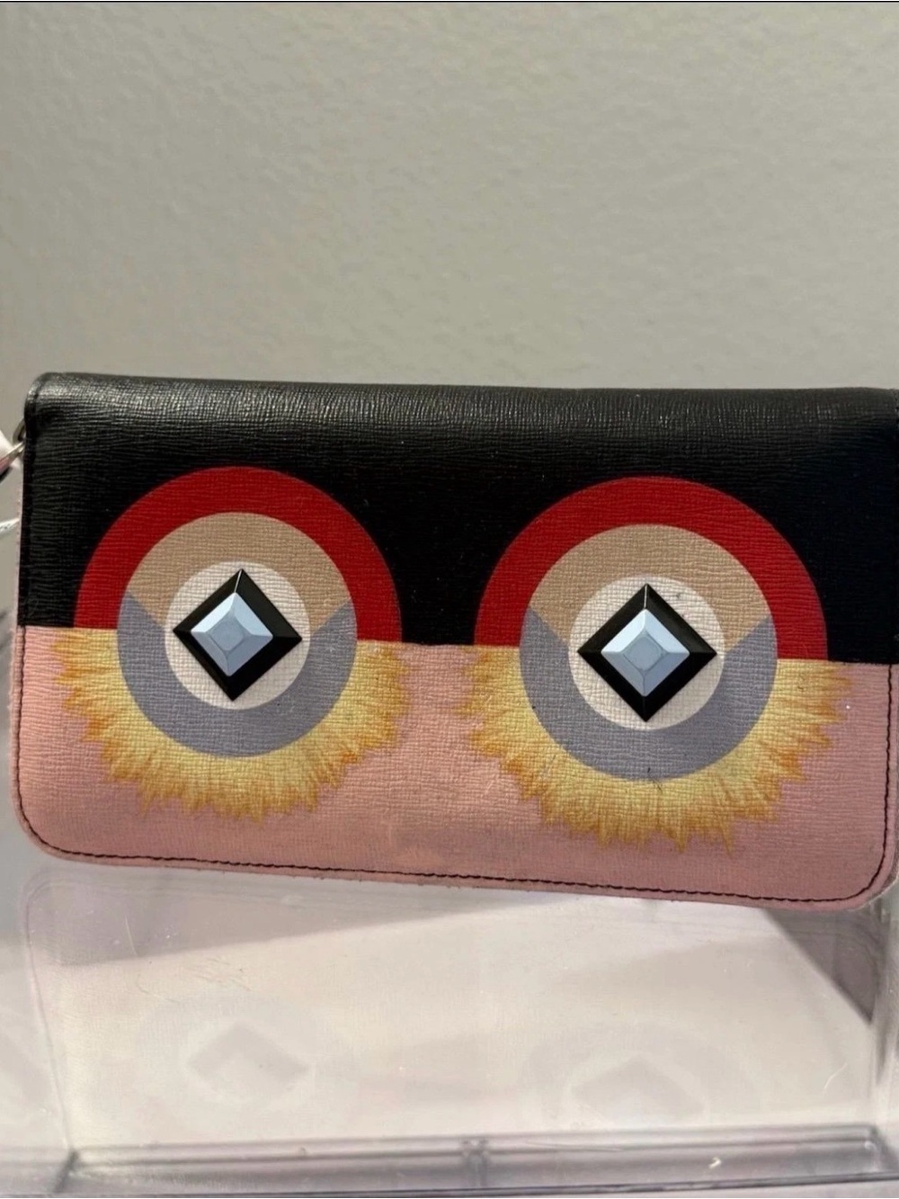 Fendi by Monster Black and Pink Decorative Women's Clutch Wallet